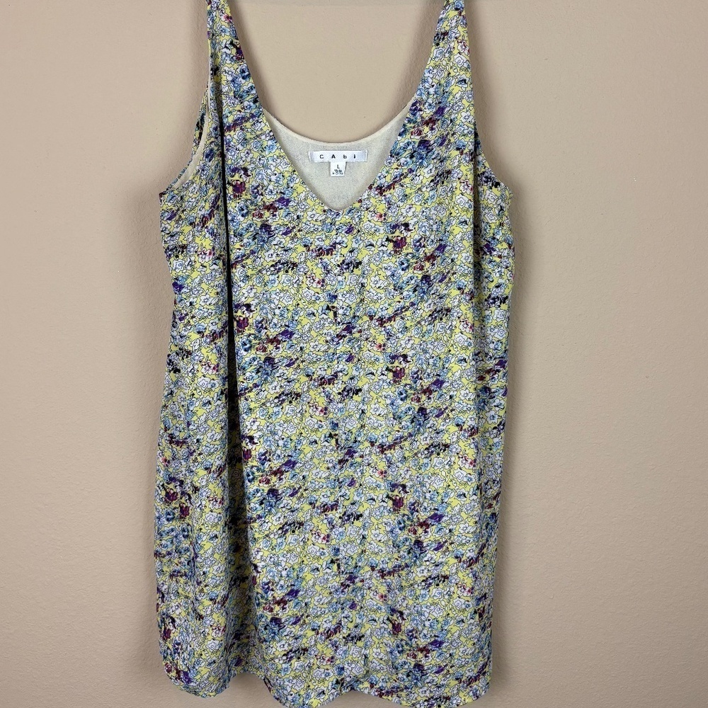 Cabi Yellow Scatter Floral Scribble Tank Cami Blouse; Lined; Size L